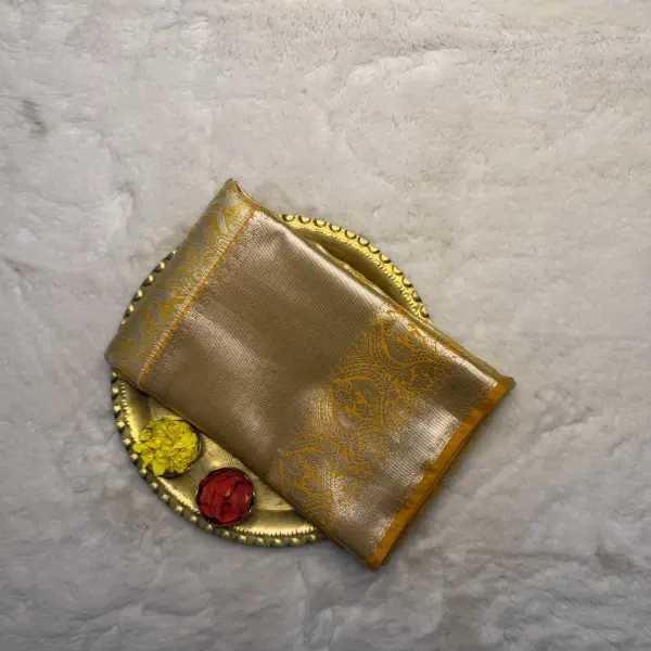 Yellow & Gold big border tissue Semi Silk Saree