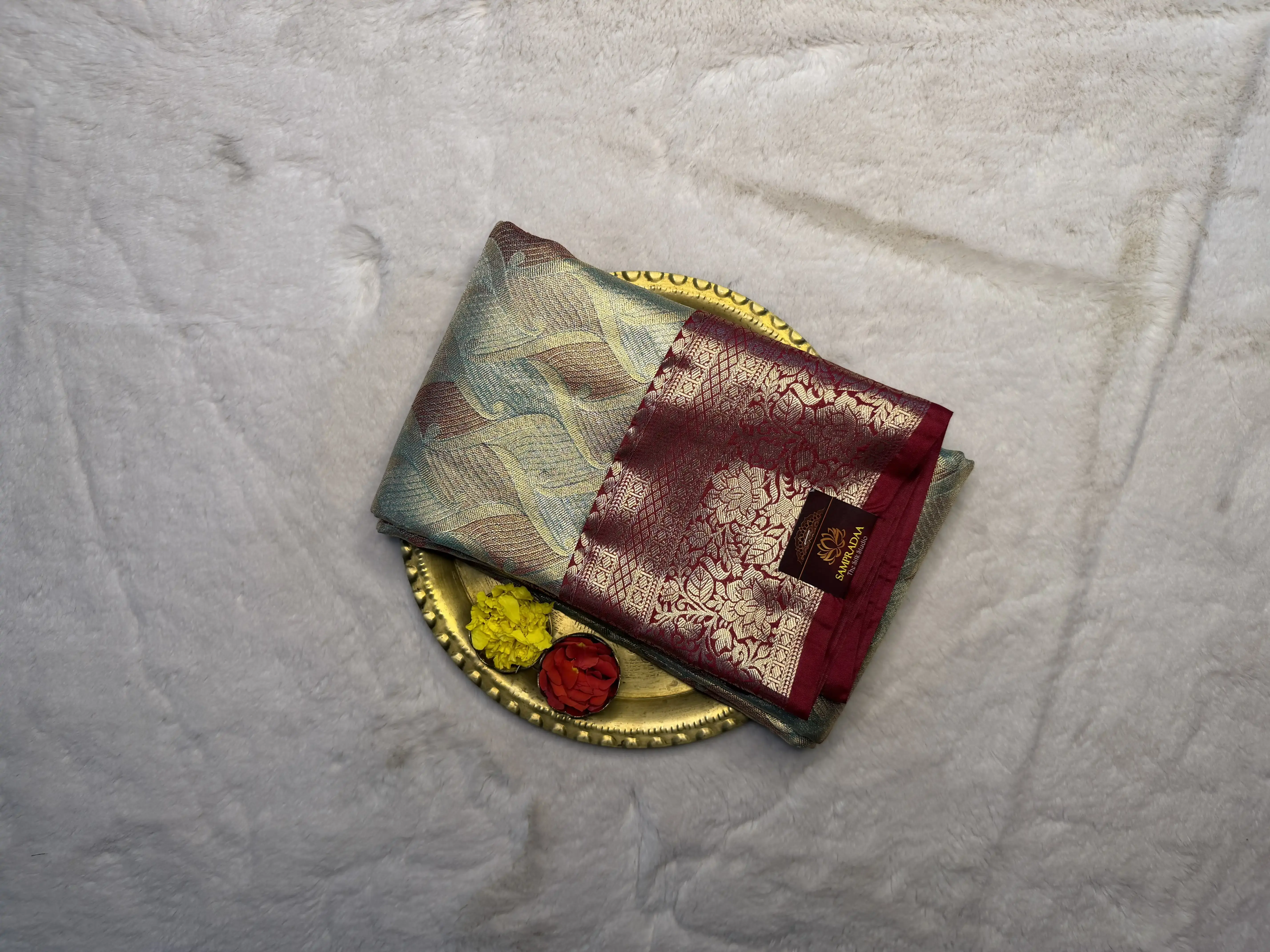 Blue & Maroon rich pallu tissue semi silk