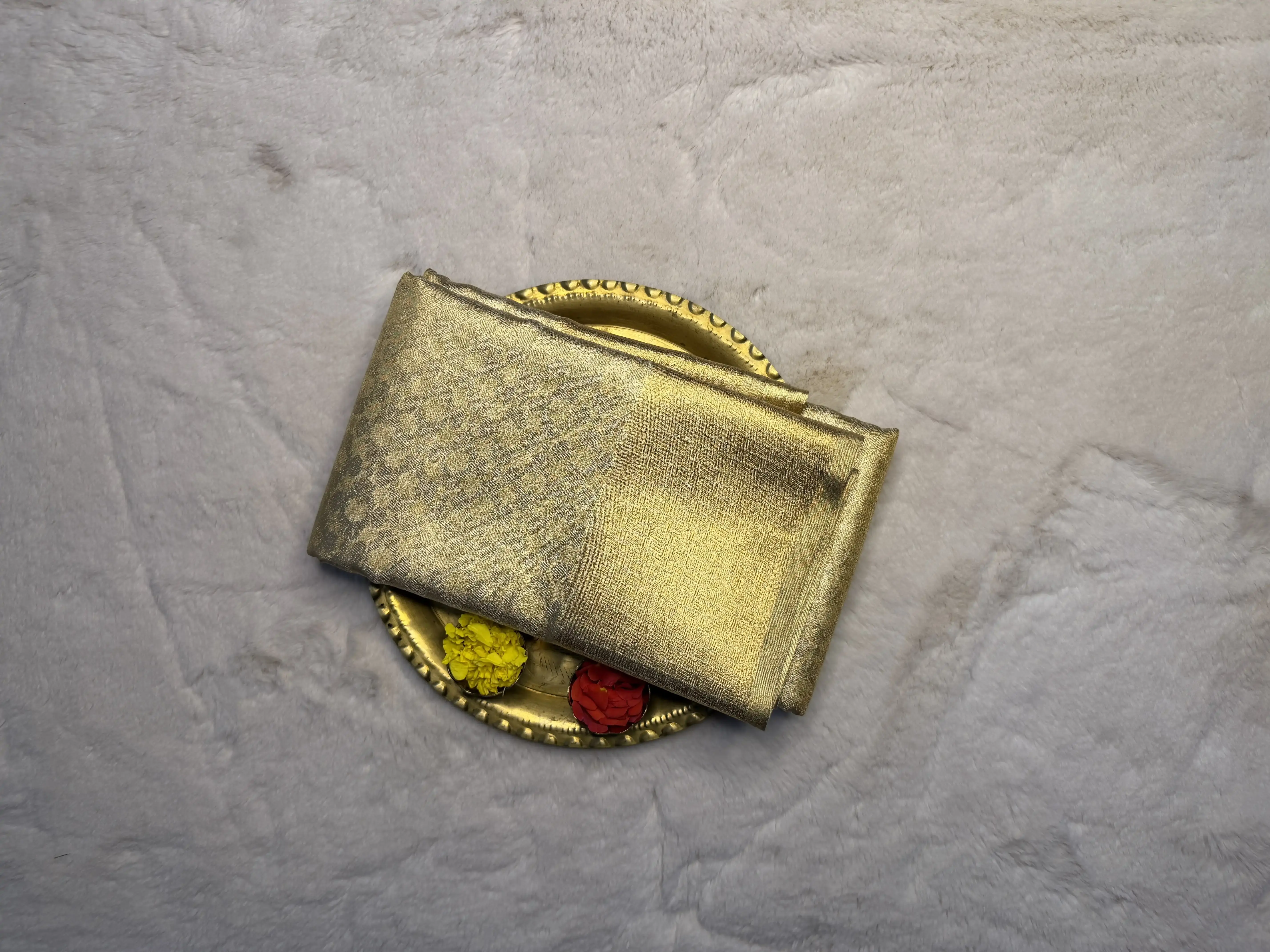 Golden jaal pattern semi silk saree