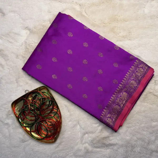 Dark pink with small buttas semi benaras saree
