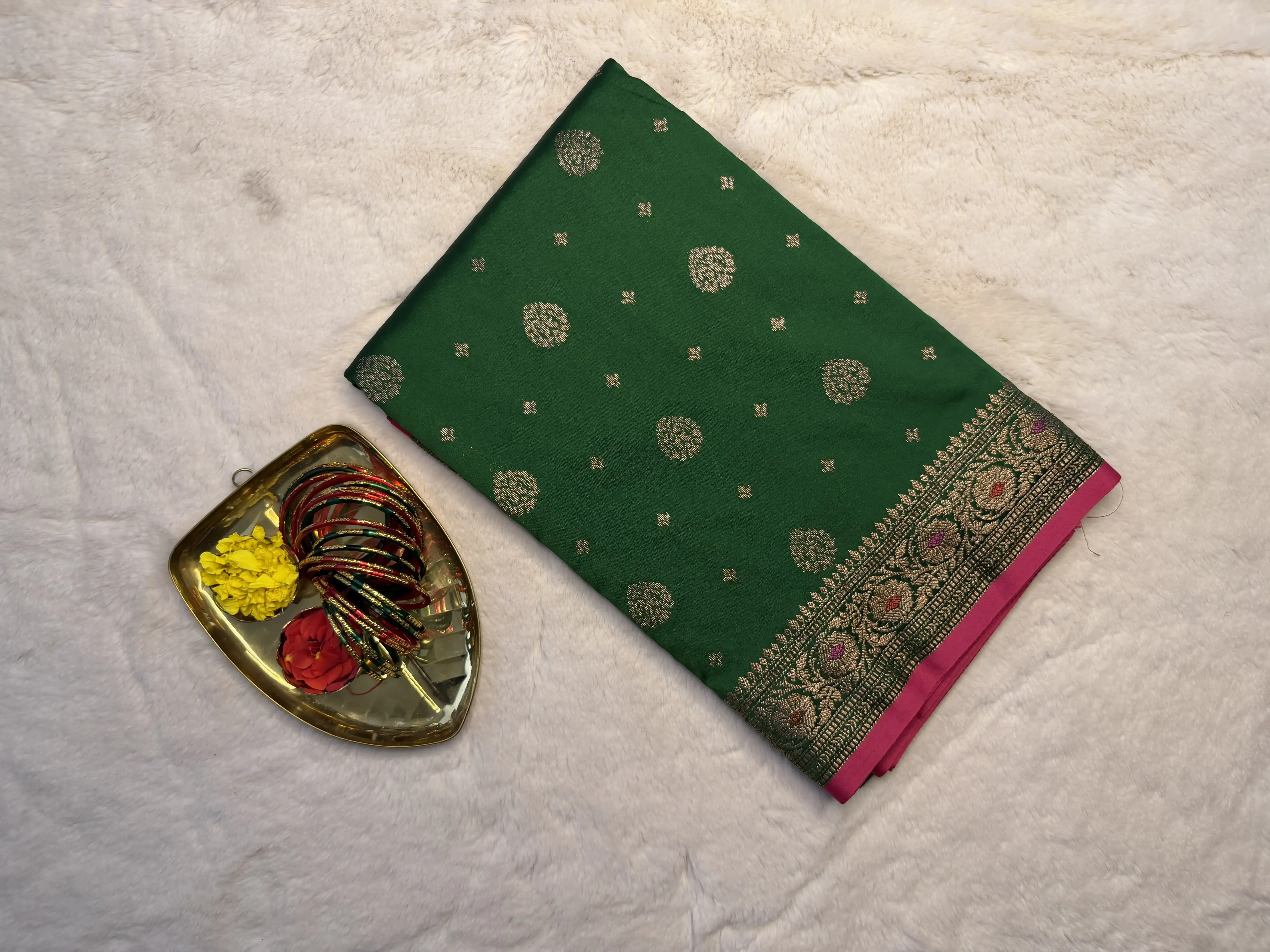 Navy Blue with small buttas rich pallu semi benaras saree