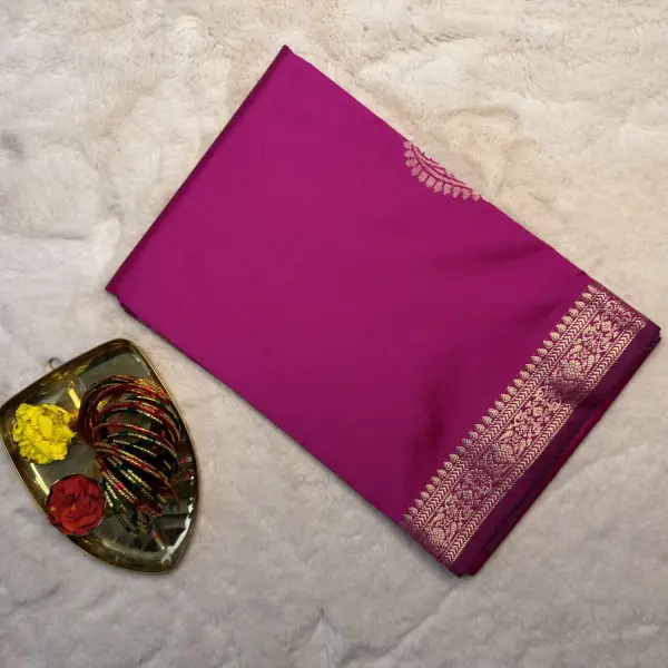 Pink with rich border & pallu Semi silk benaras saree