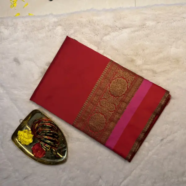 Orangish Pink long border Benarasi saree