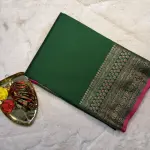 Dark green long border benaras saree