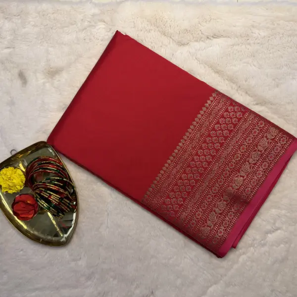 Rani pink long border benaras saree