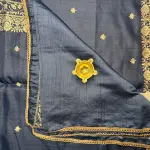 Navy blue thread work semi raw silk saree