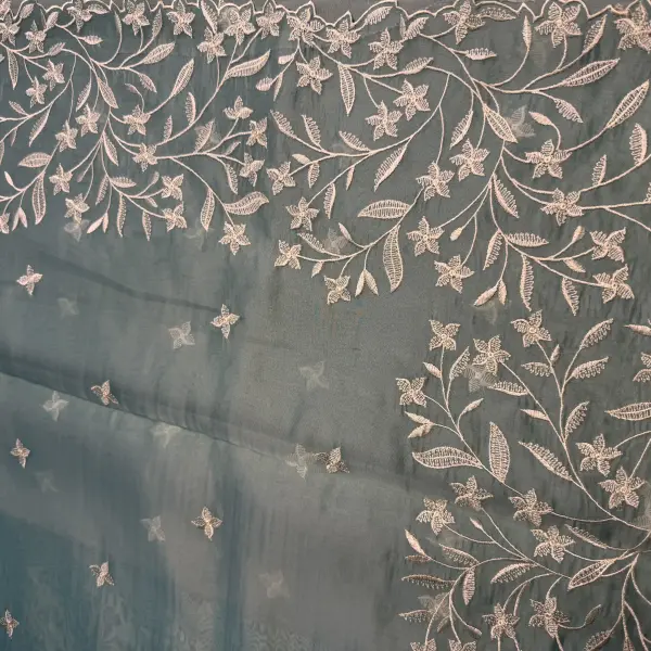 Sky blue with thread work semi organza saree