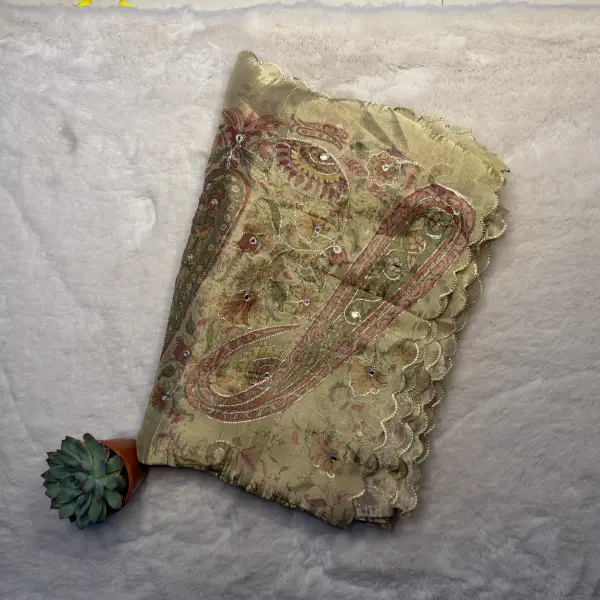 Golden shade tissue organza with sequin work party wear saree