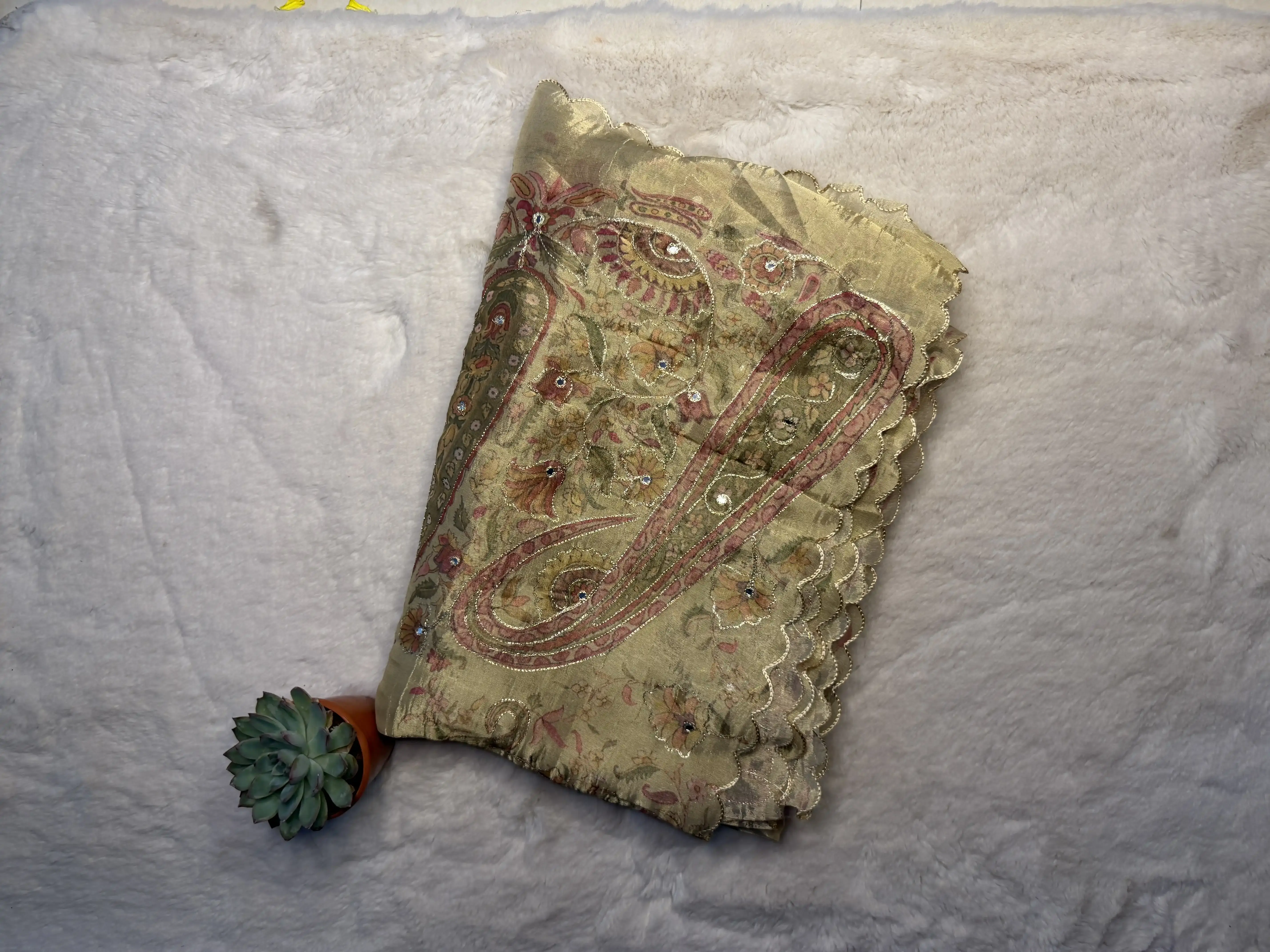 Golden shade tissue organza with sequin work party wear saree