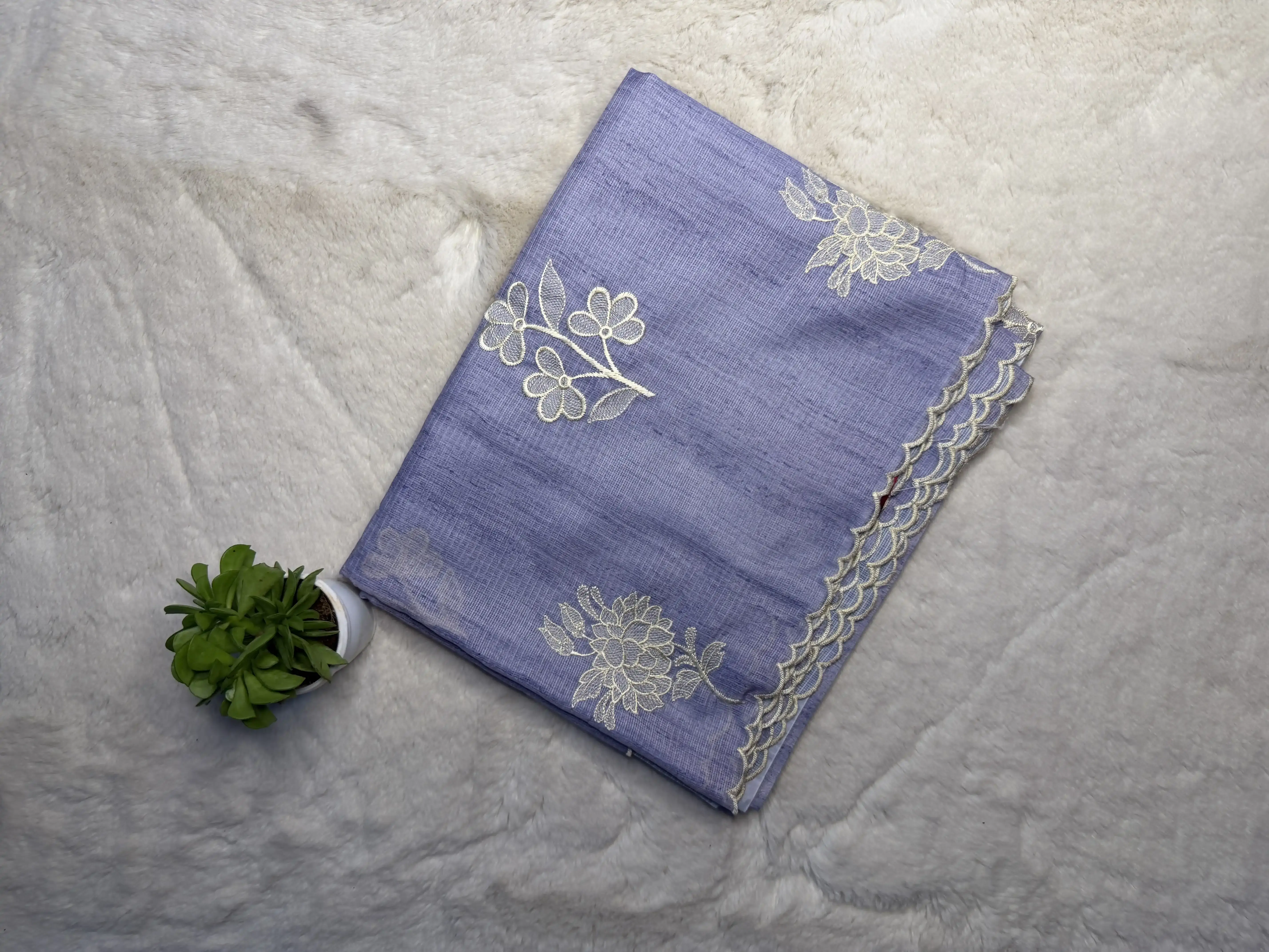 Lavender thread work kota cotton saree