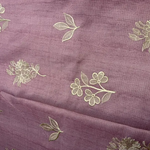 Rose pink thread work kota cotton saree