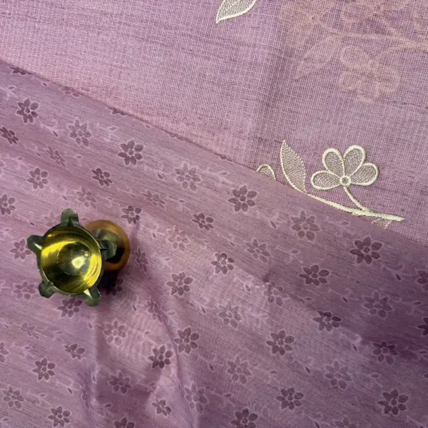 Rose pink thread work kota cotton saree