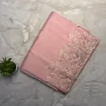 Peach semi raw silk thread work saree
