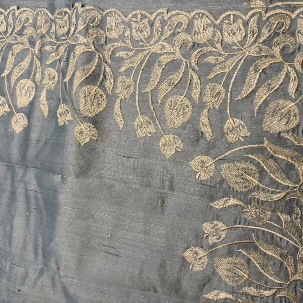 Powder Blue Semi-raw silk with thread work saree