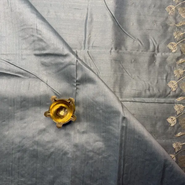 Powder Blue Semi-raw silk with thread work saree