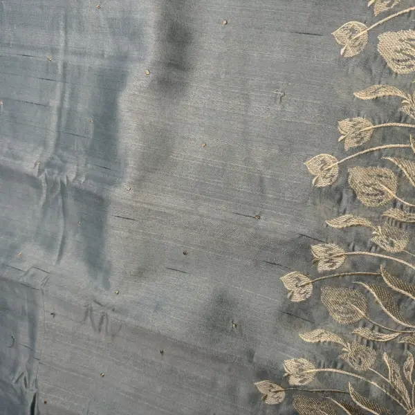 Powder Blue Semi-raw silk with thread work saree