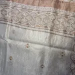 White & brown thread work kota cotton saree