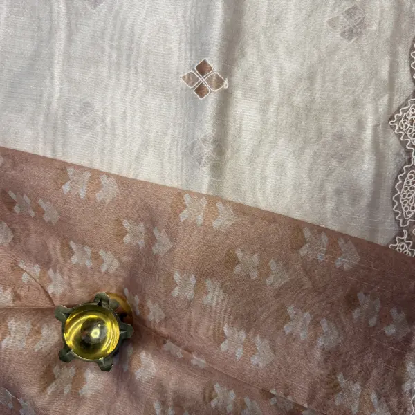 White & brown thread work kota cotton saree