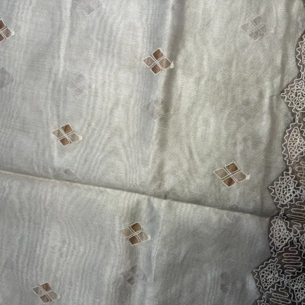 White & brown thread work kota cotton saree