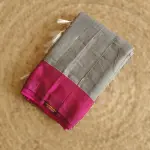 Ilakal Plain Grey with Pink border Saree