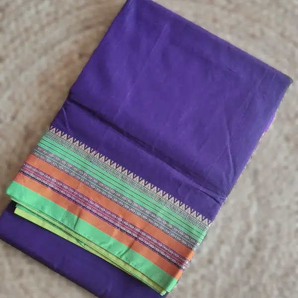 Ilakal Purple cotton saree with yellow contrast border