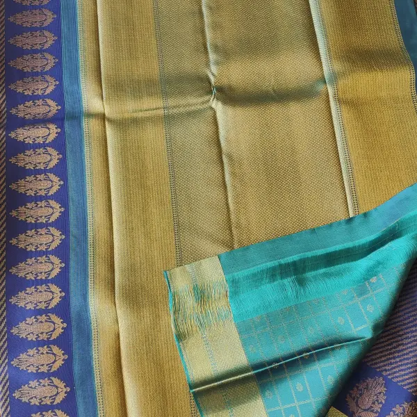 Dark blue and sky blue flower motif border Pure kanchipuram saree