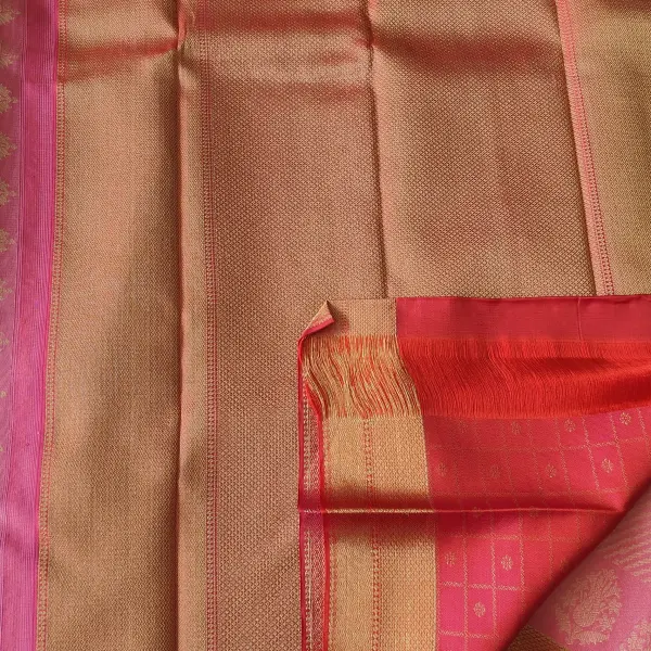 Pink self lehariya design flower motif Pure Kanchipuram Silk saree