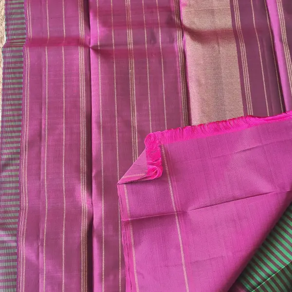 Green and brown checks pattern Pure Kanchipuram silk saree