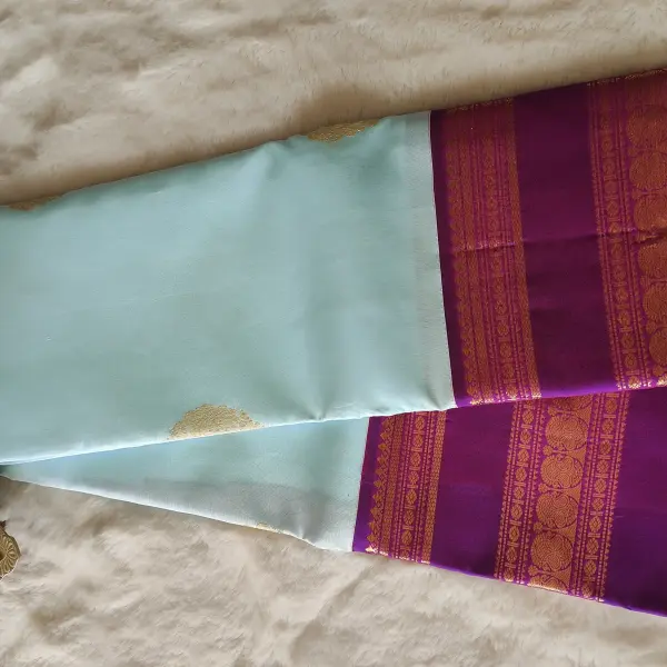 Sky blue small motif with rich bentex border Pure Kanchipuram silk saree