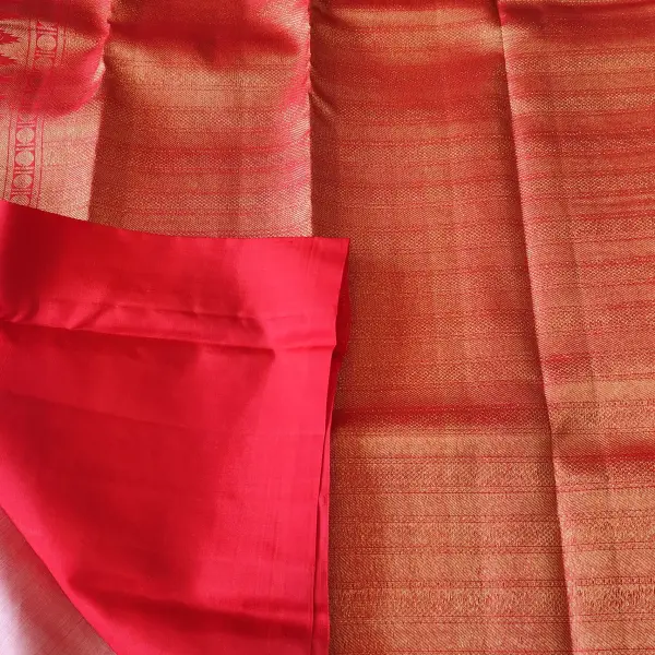 Red and white half and half Pure kanchipuram silk saree