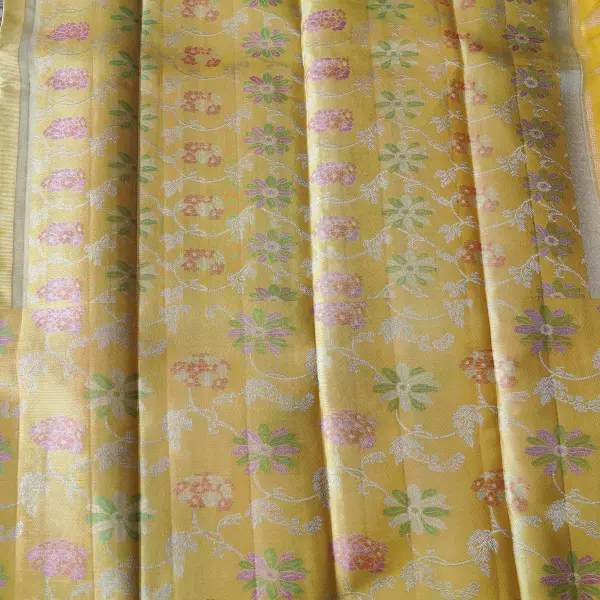 Yellow contemporary floral pattern Pure kanchipuram silk saree