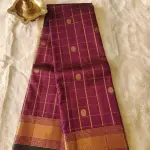 Maroon checks with small motifs Pure Kanchipuram silk saree