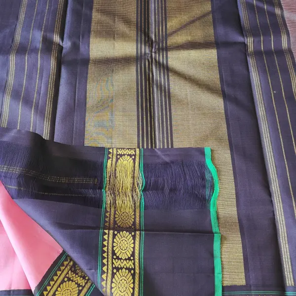 Pink and navy blue Pure kanchipuram silk saree