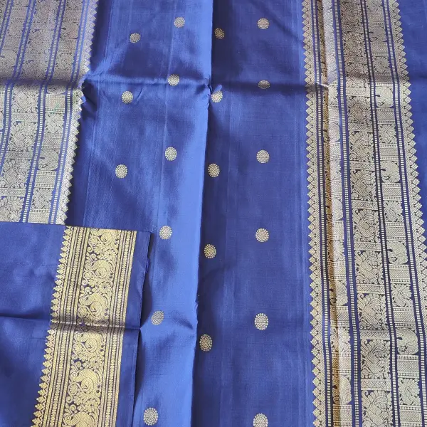 Green checks with navy blue contrast Pure kanchipuram silk saree