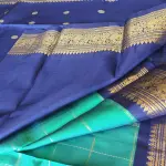 Green checks with navy blue contrast Pure kanchipuram silk saree