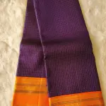 Navy blue microchecks with orange bentex border Pure kanchipuram silk saree