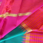 Green with orange and pink border Pure kanchipuram silk saree