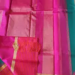 Green with orange and pink border Pure kanchipuram silk saree