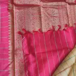 Beige with microchecks pattern Pure kanchipuram silk saree