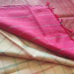 Beige with microchecks pattern Pure kanchipuram silk saree