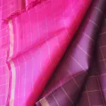 Wine checks saree with pink pallu Pure kanchipuram silk saree