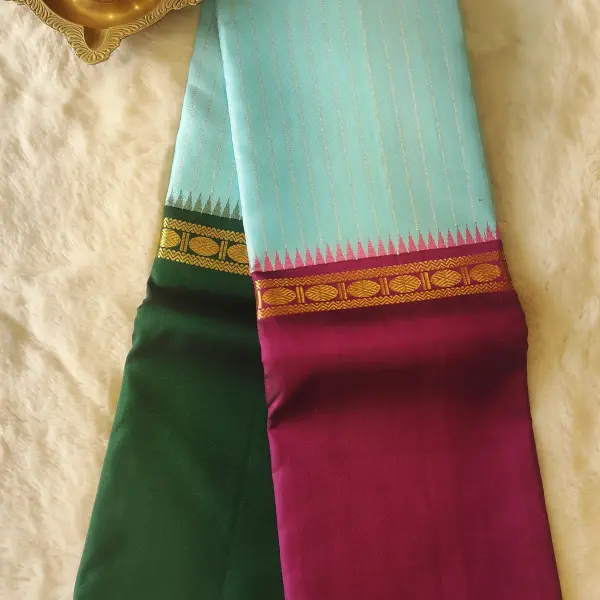 Blue saree with Ganga Jamuna border Pure kanchipuram silk saree