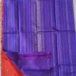 Orange checks with small motifs and purple pallu Pure kanchipuram silk saree