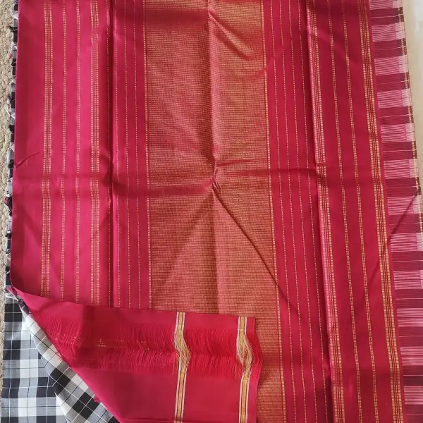 Black and white checks saree with red border Pure kanchipuram silk saree