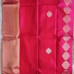 Rani pink contemporary with gold and silver zari design silk Saree