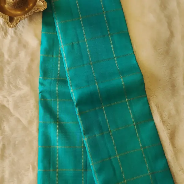 Blue checks with pink pallu pure kanchipuram silk saree