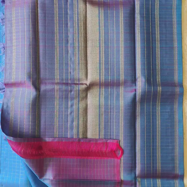 Blue dual shade checks pattern pure silk saree