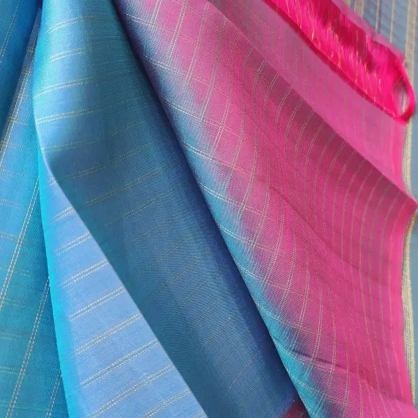 Blue dual shade checks pattern pure silk saree