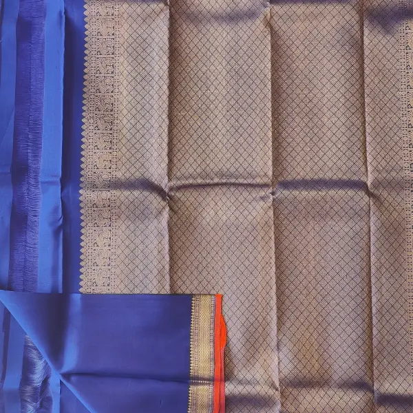 Royal blue small buttis with orange border pure silk saree