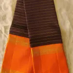 Chocolate brown with orange border pure silk saree
